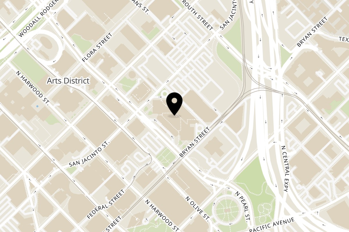 Map showing the location of Fusion on 600 N Pearl St in Dallas